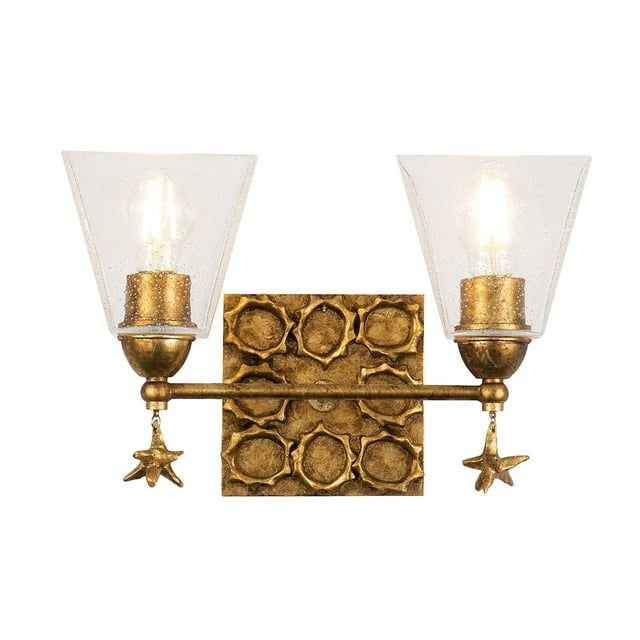 Gold Leaf and Clear Bubble Glass 2-Light Vanity Light