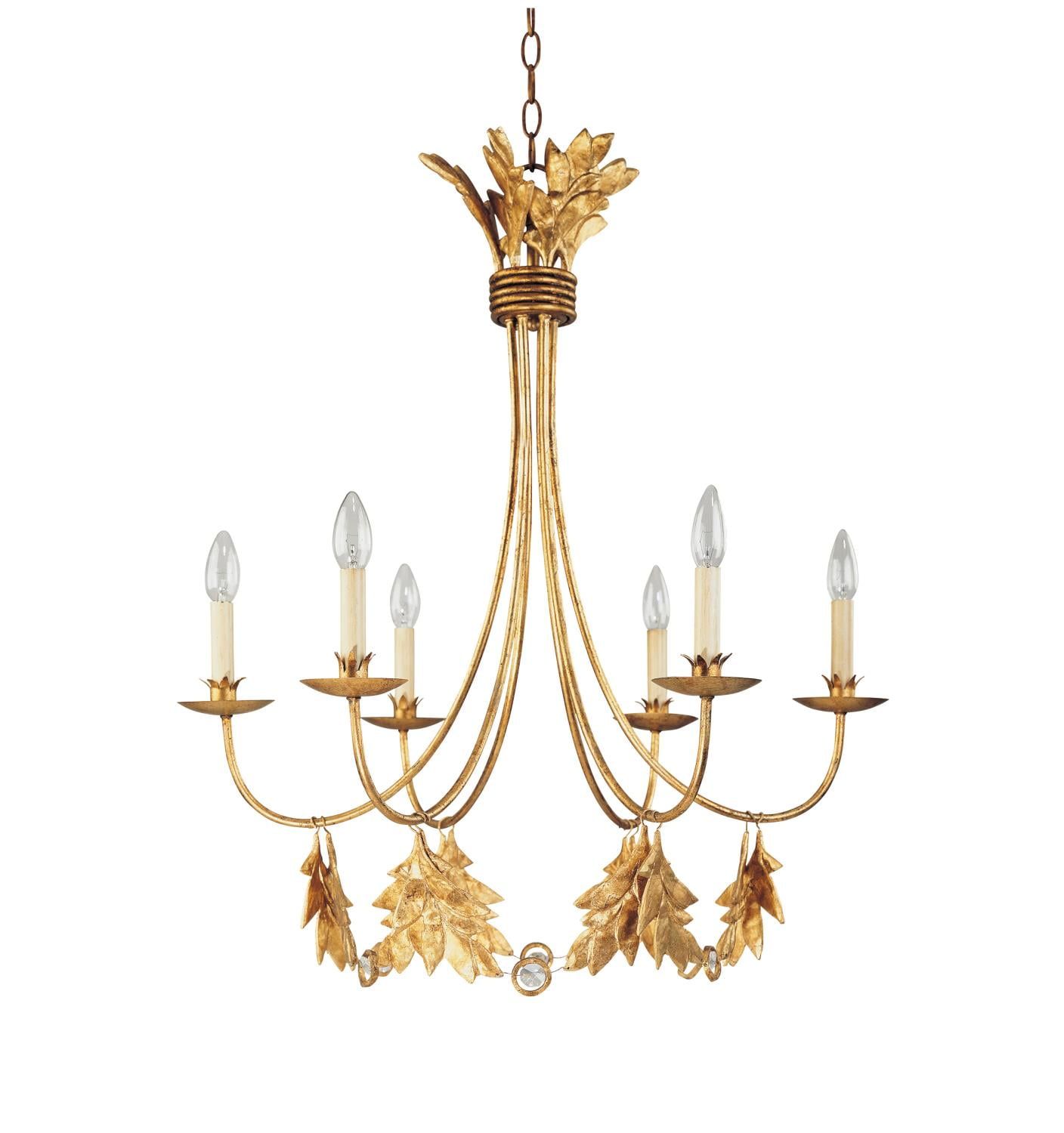 Mini Sweet Olive 6-Light Chandelier with Distressed Gold Finish and Crystal Accents