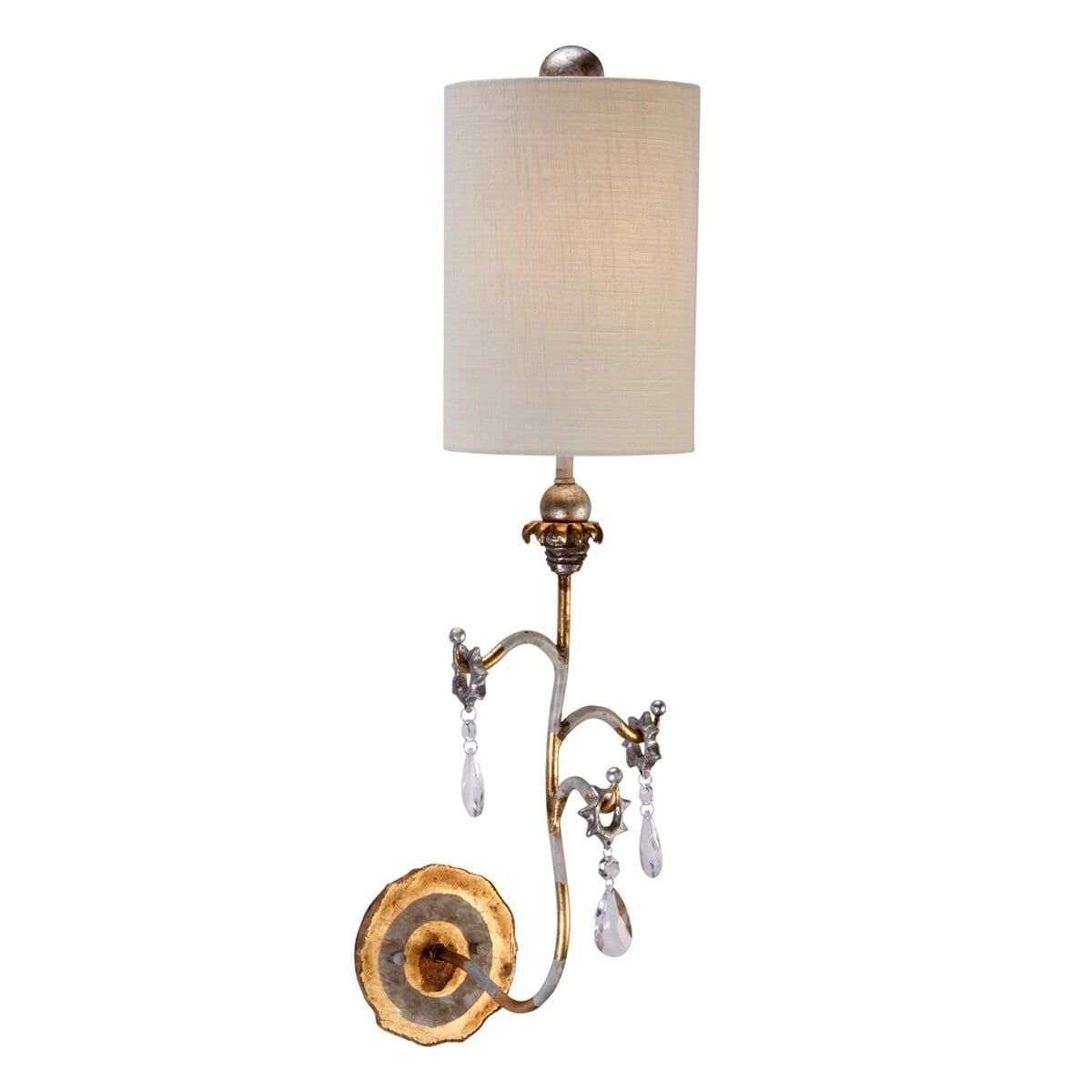 Venetian Elegance Cream Linen and Gold Wall Sconce with Crystal Accents