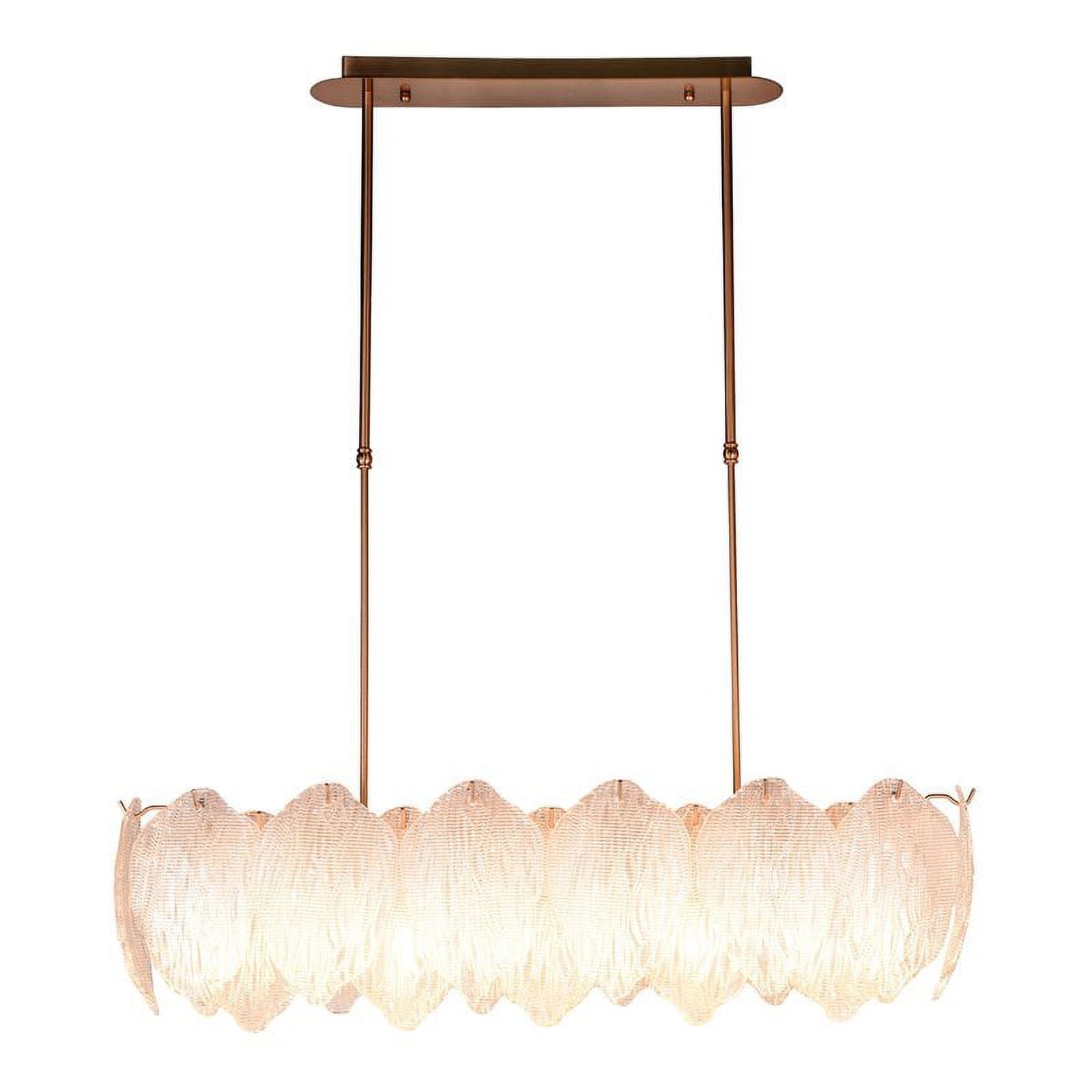 Acanthus 9-Light Oval Island Chandelier with Textured Glass in Aged Brass