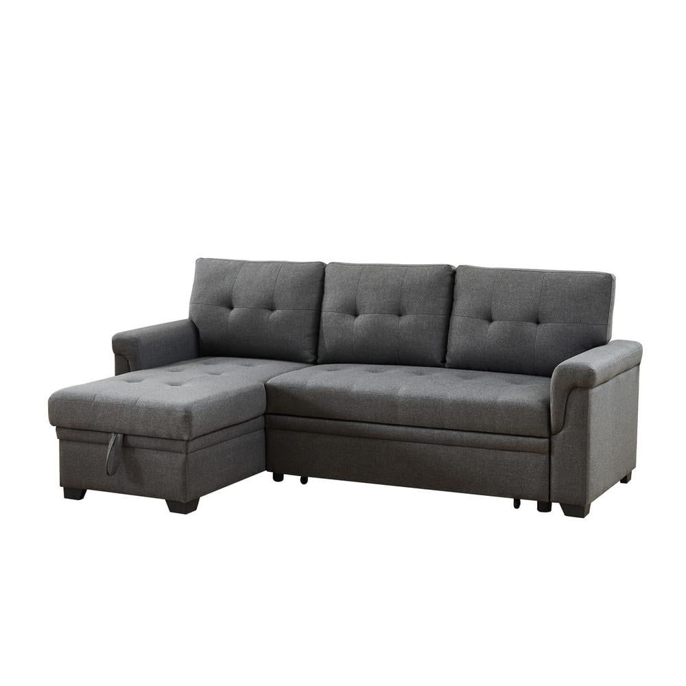 Lucca Dark Gray Linen Tufted Sectional Sofa with Storage Chaise