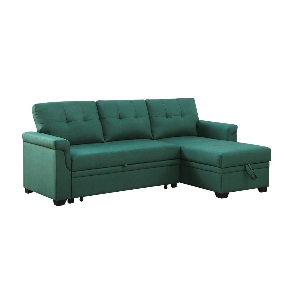 Lucca Green Linen Tufted Two Piece Sectional Sofa with Storage