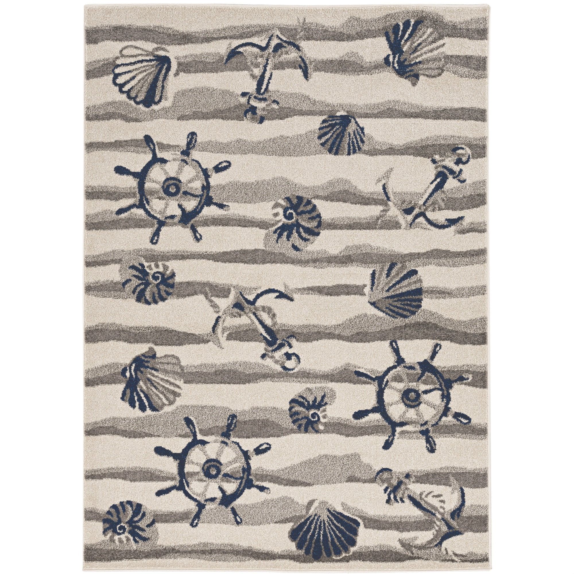 Lucia Ivory and Blue Seashore Tufted Rectangular Rug