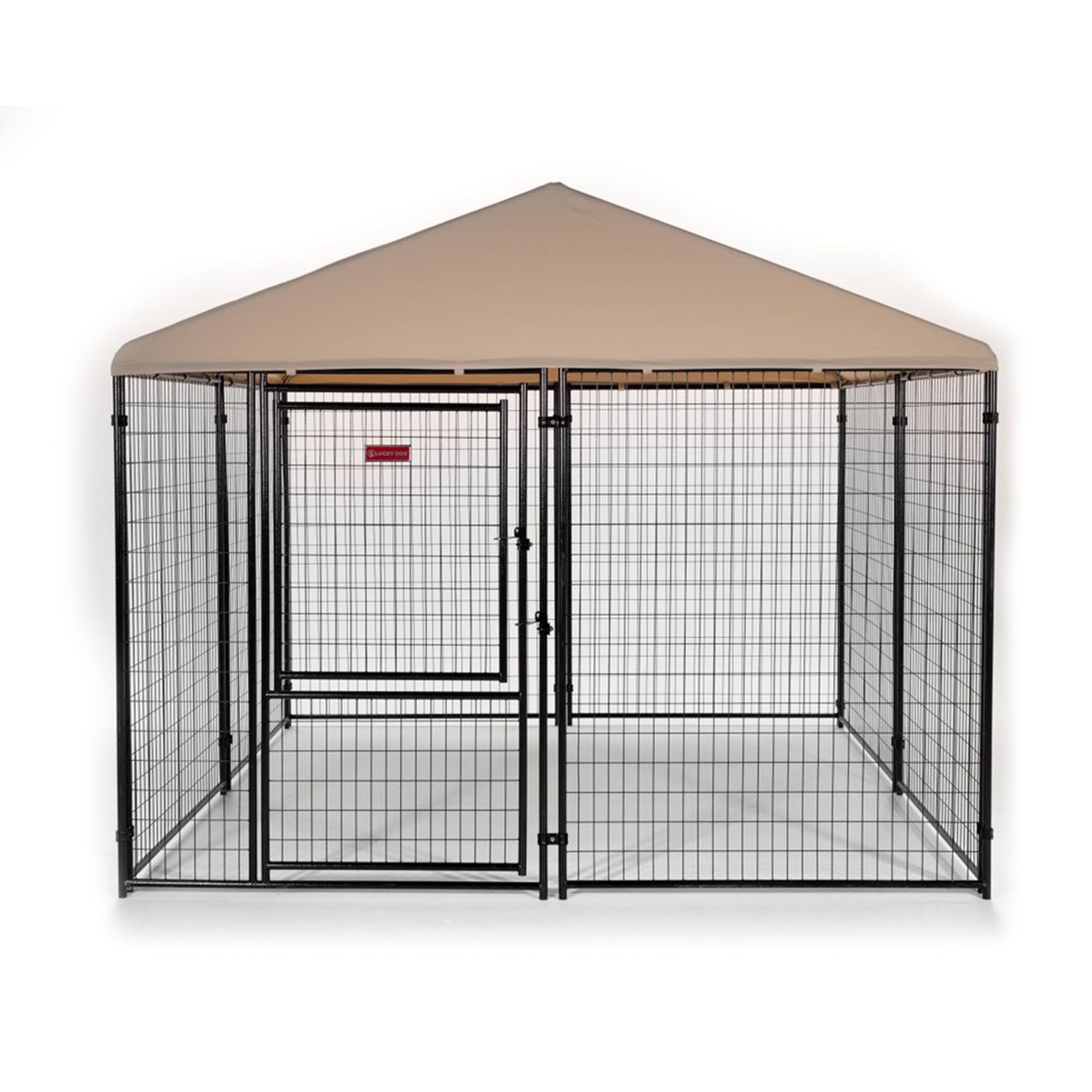 Khaki 10' x 10' x 6' Steel Frame Outdoor Dog Kennel with Canopy Roof