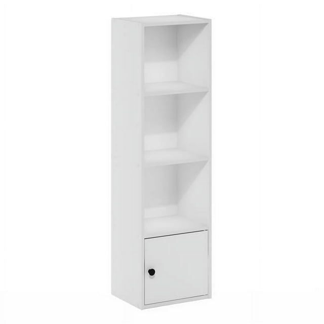White Composite Wood 4-Tier Bookcase with Door Storage