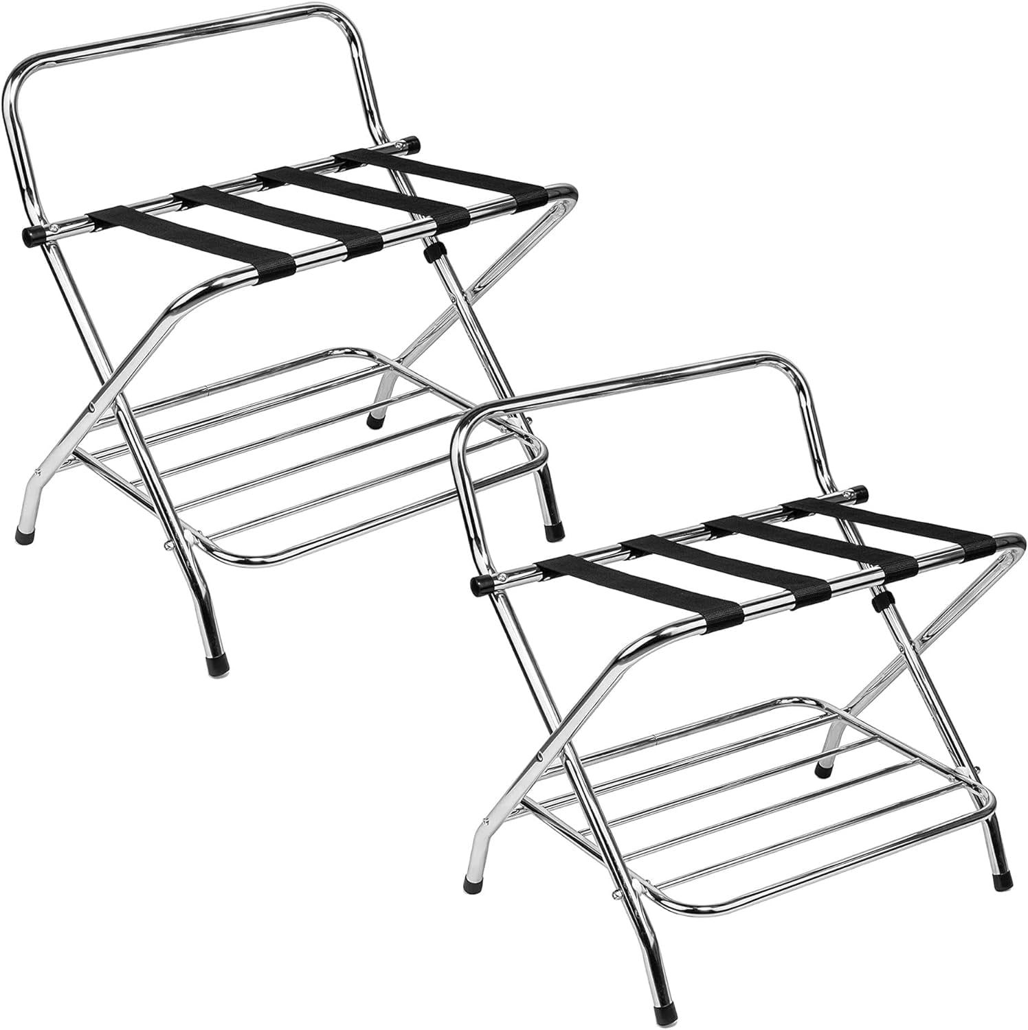 Chrome Foldable Double Rack Luggage Stand with Nylon Straps