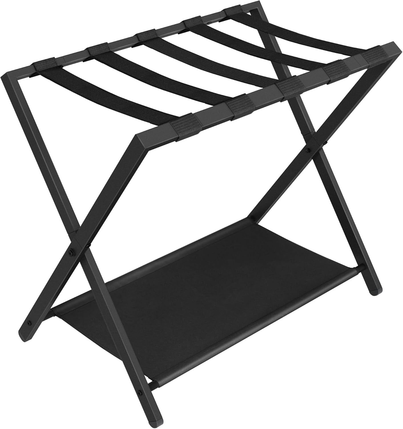 Black Foldable Steel Luggage Rack with Nylon Straps