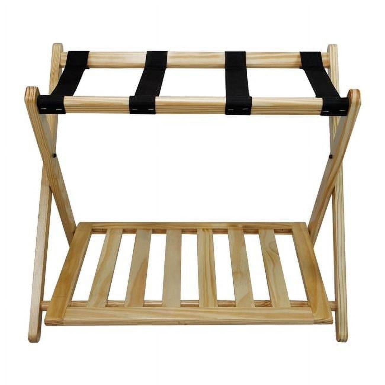 Natural Wood Folding Luggage Rack with Shelf