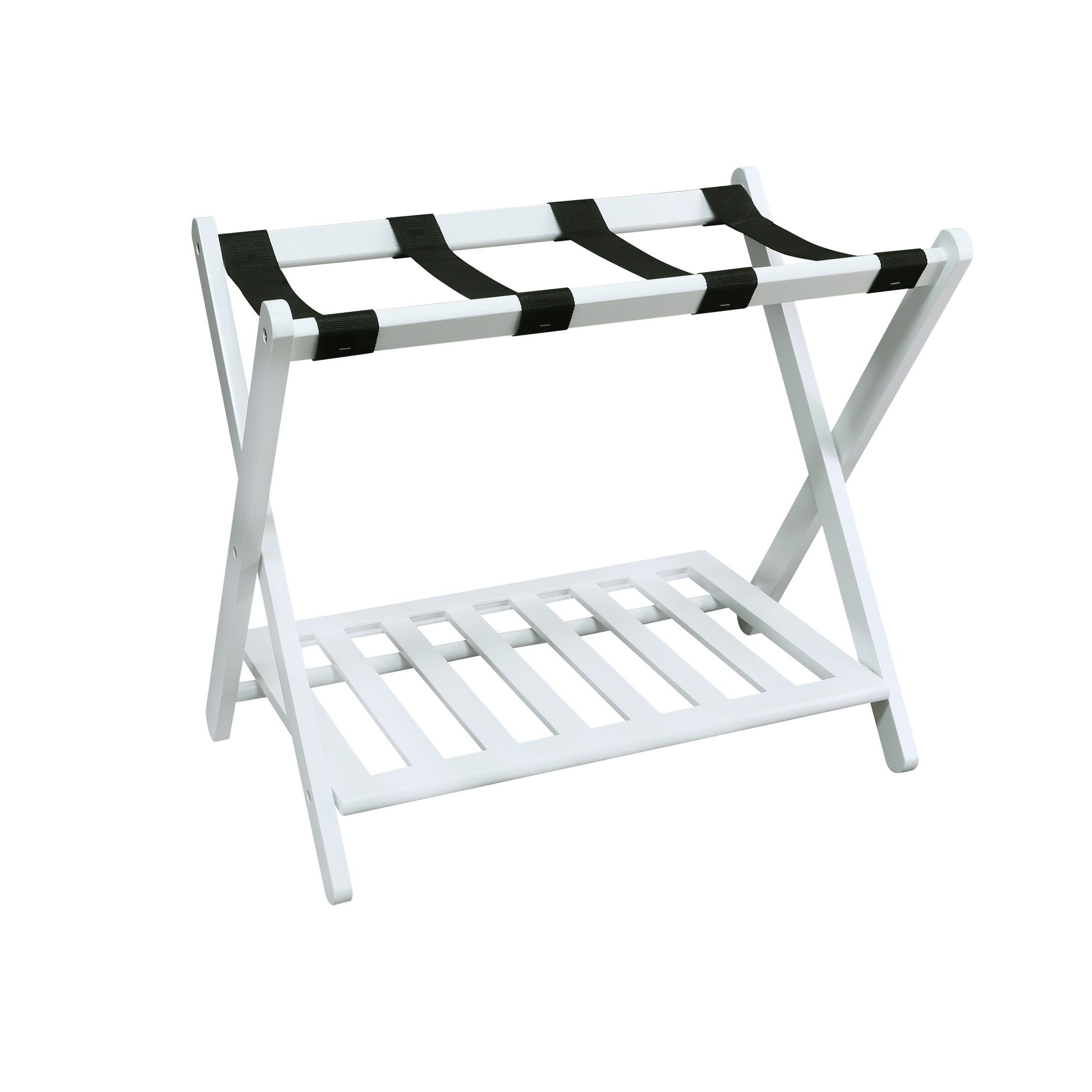 White Solid Pine Folding Luggage Rack with Shelf