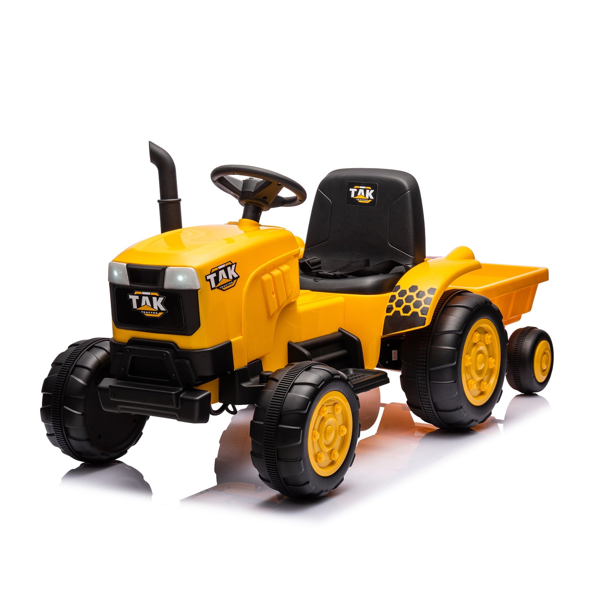 12V Yellow Kids Ride-On Tractor with Detachable Trailer