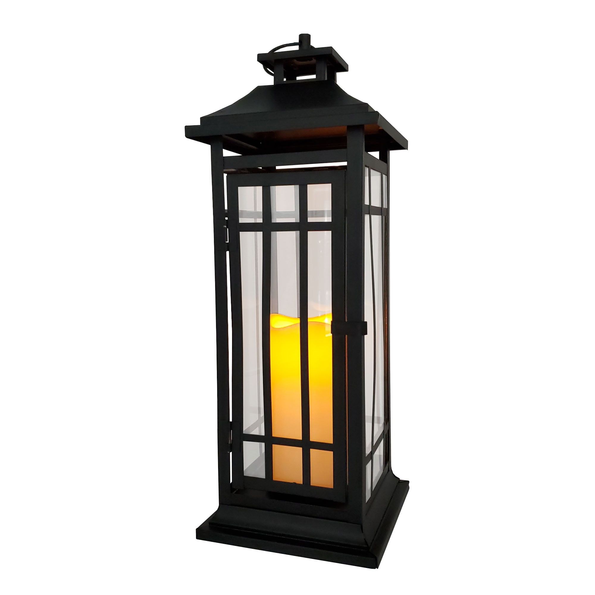 17" Black Metal Lantern with Amber LED Candle