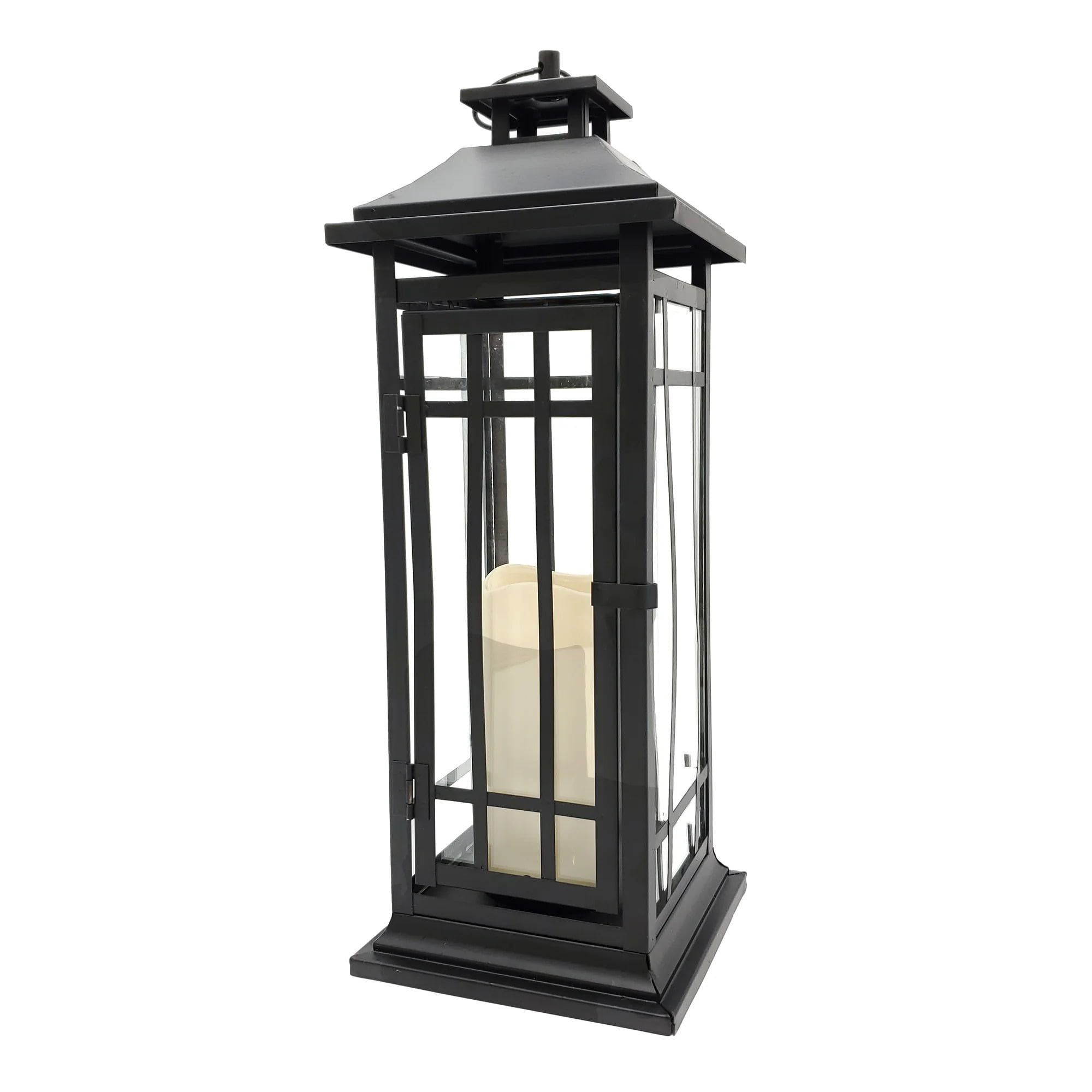 17" Black Metal Lantern with Amber LED Candle