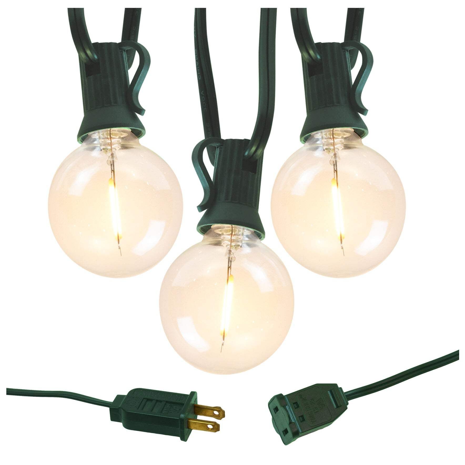 Warm White LED Globe String Lights with Green Wire