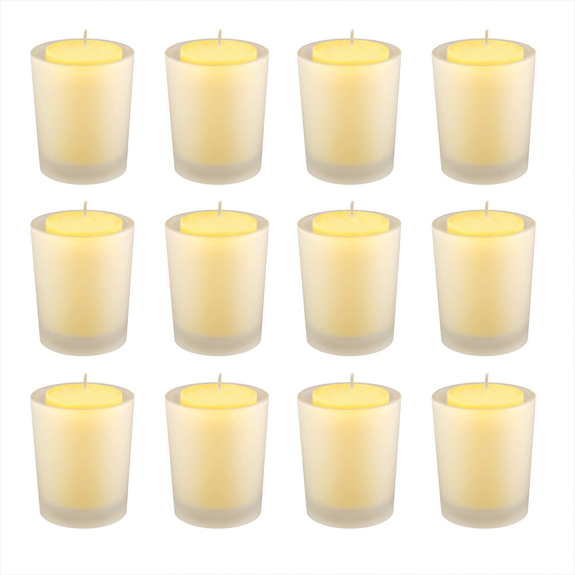 Citronella Scented Yellow Votive Candles in Frosted Glass Holders - Set of 12