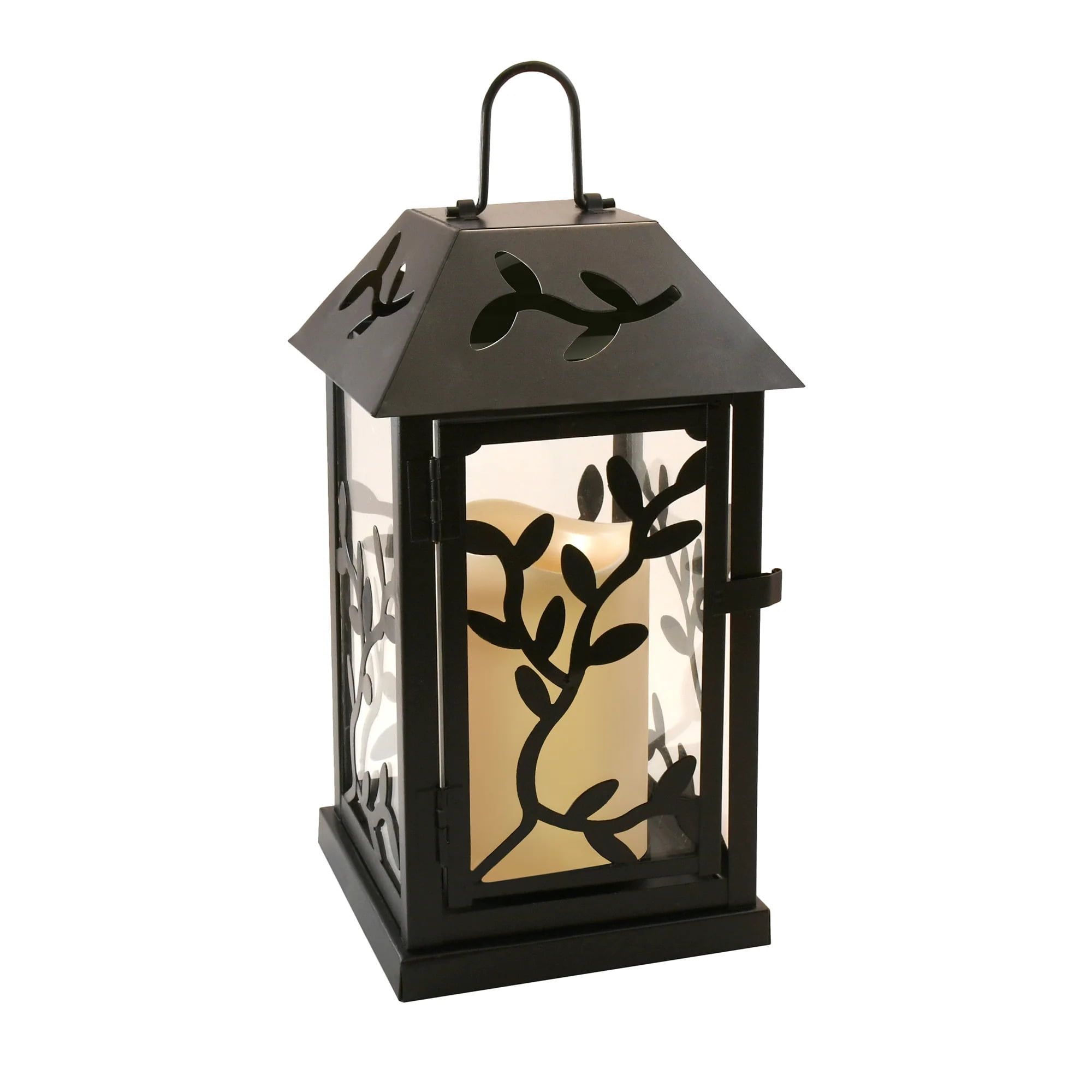 Bronze Floral Print LED Lantern with Flameless Candle