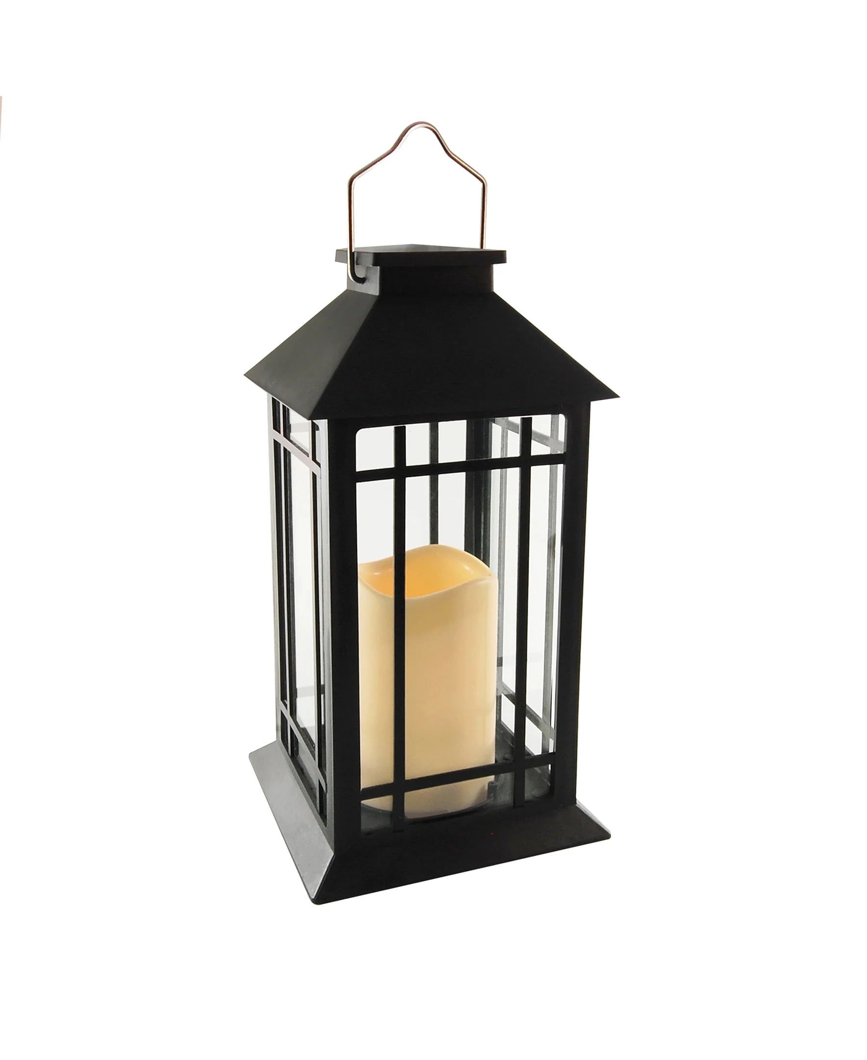 Black Solar Powered Hanging LED Lantern with Flickering Candle