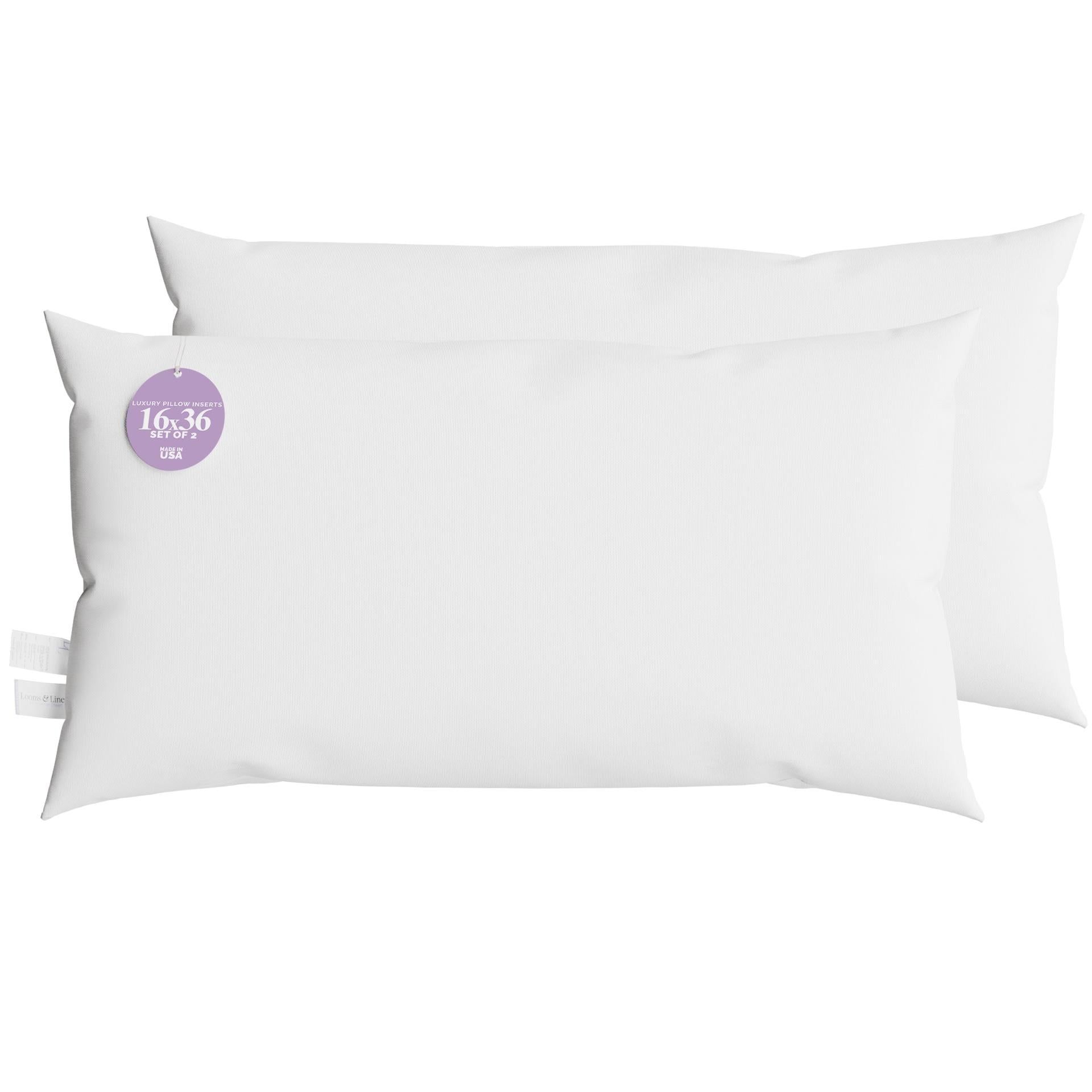 Set of 2 White Rectangular Polyester Lumbar Pillow Inserts