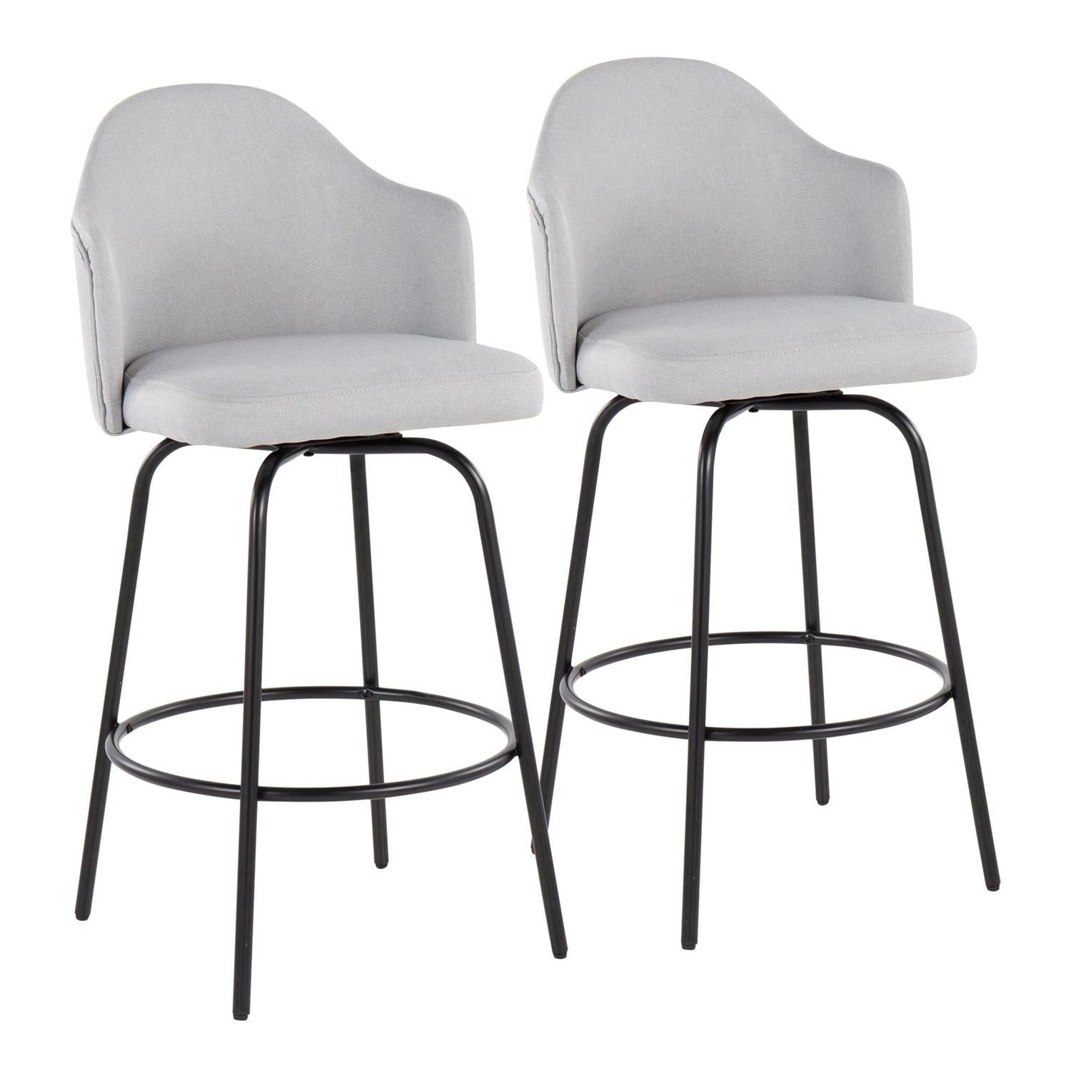 Set of 2 Light Grey Fabric and Black Metal Swivel Counter Stools