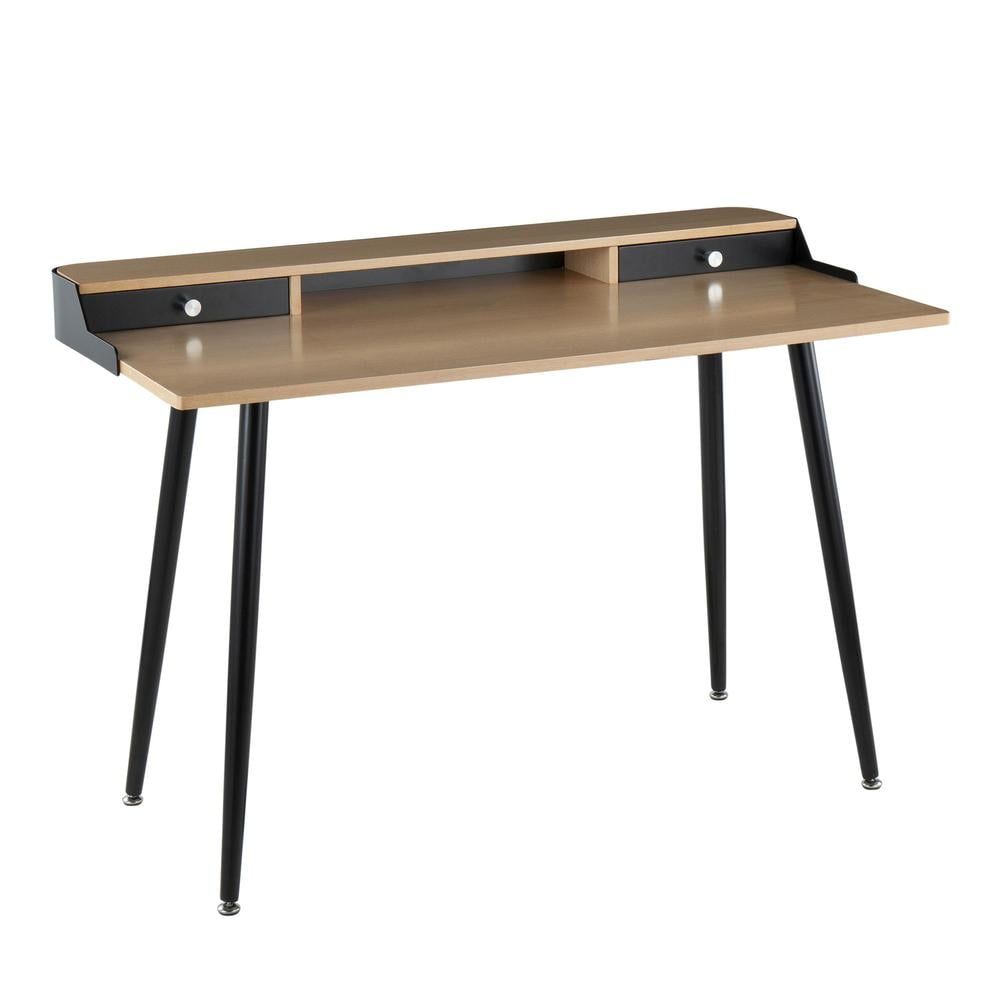 Harvey Contemporary 47.5" Desk with Hutch in Natural Black and Nickel