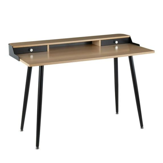 Harvey Contemporary 47.5" Desk with Hutch in Natural Black and Nickel