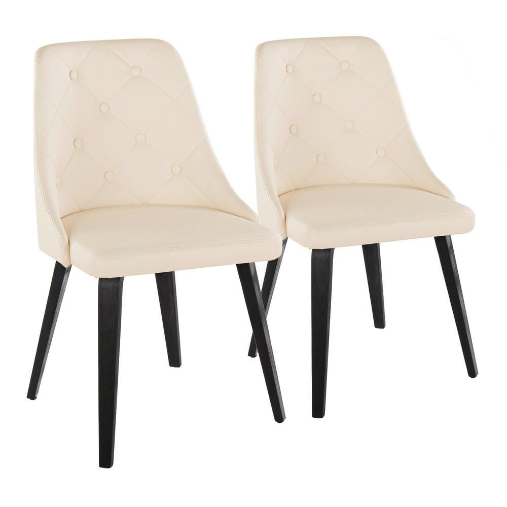 Cream Faux Leather Upholstered Dining Chair with Black Wood Legs