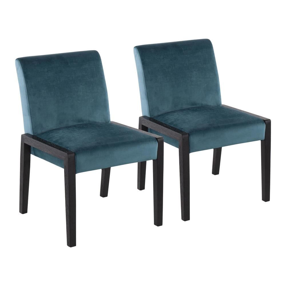 High Back Crushed Teal Velvet Upholstered Side Chair with Black Wood Frame