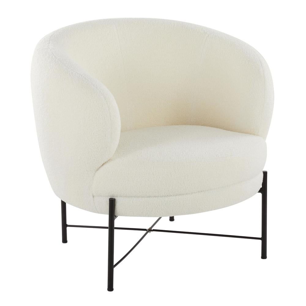 Cream Velvet Accent Chair with Black Metal Frame