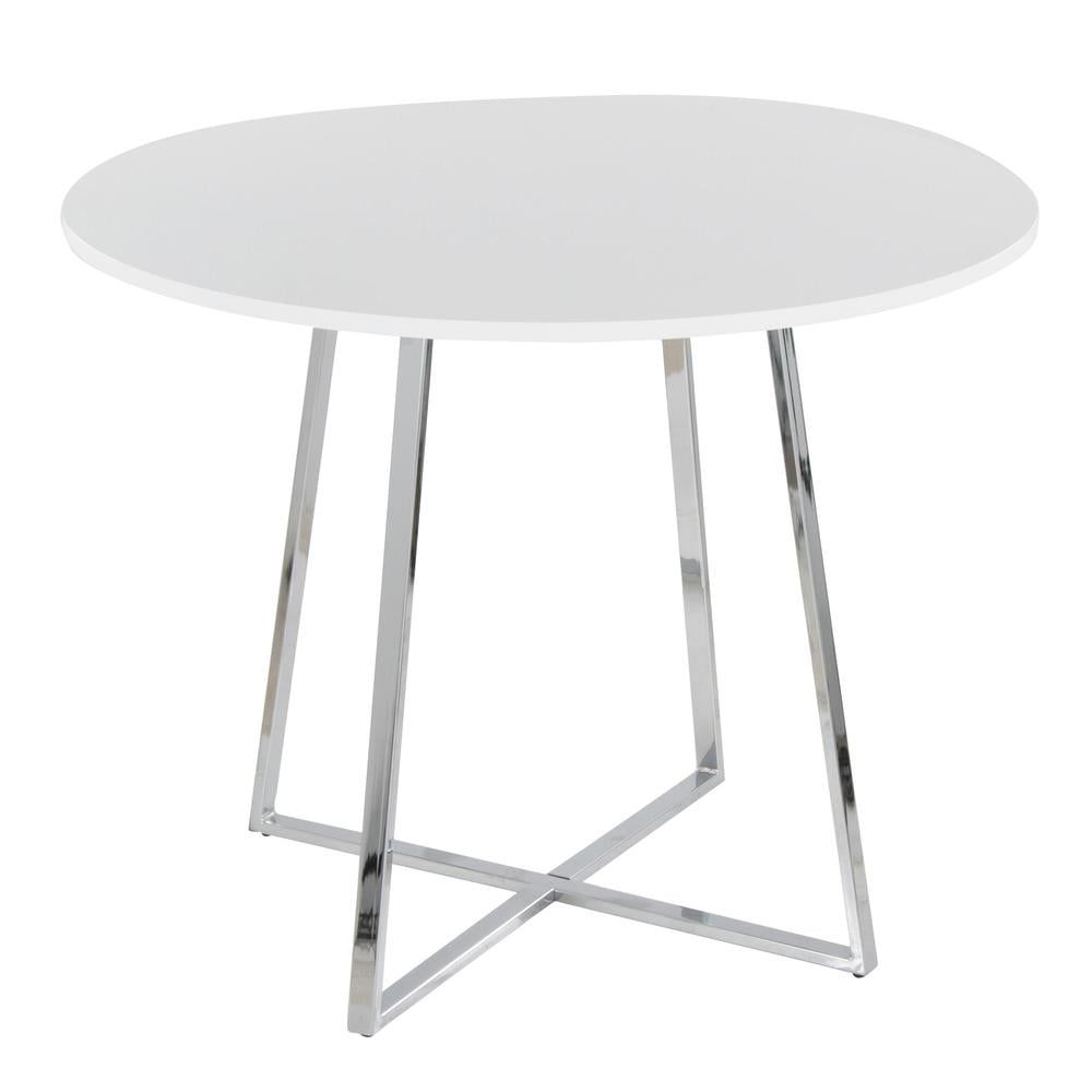 White Round MDF Dining Table with Chrome Metal Base