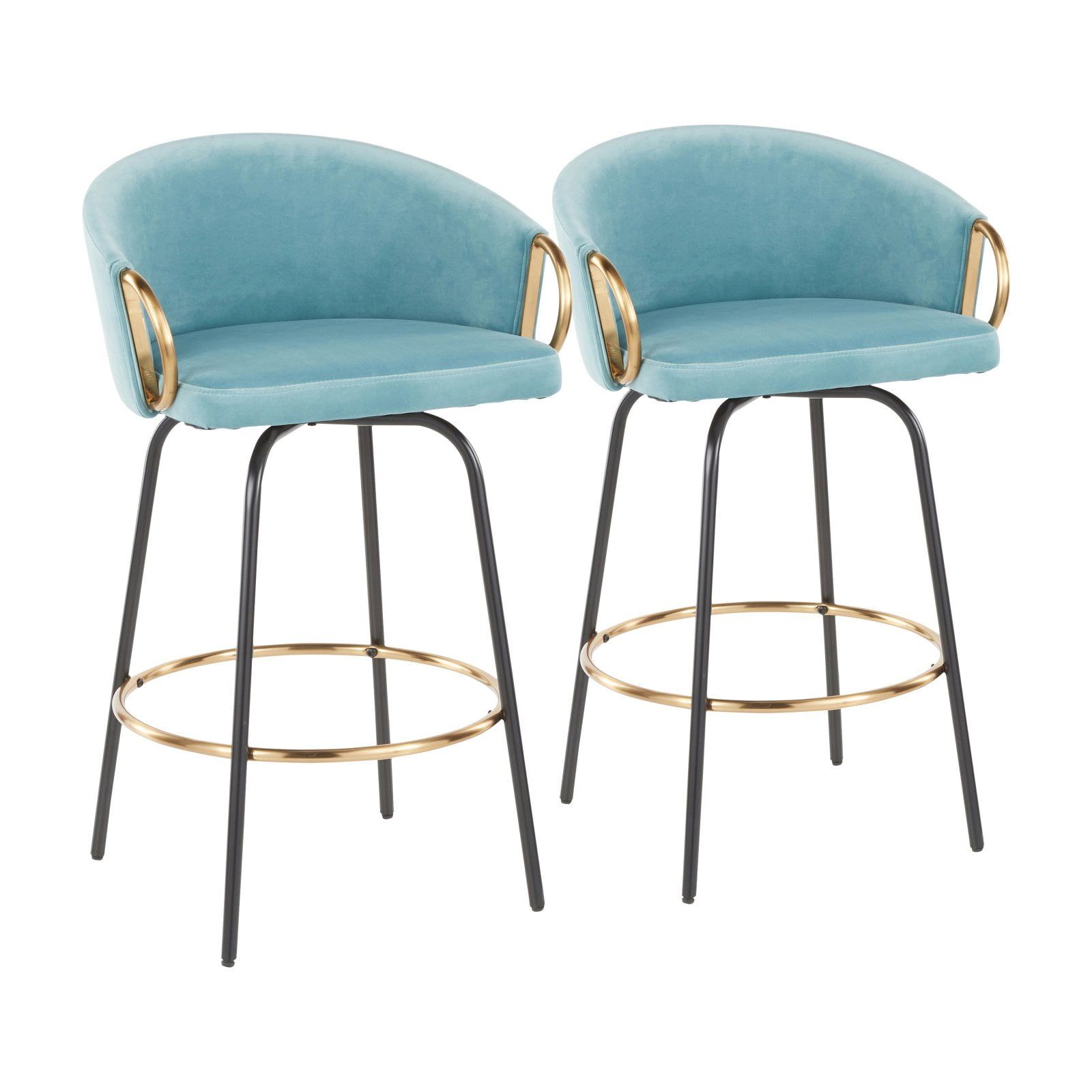 Modern Swivel Counter Stool in Light Blue with Metal Frame