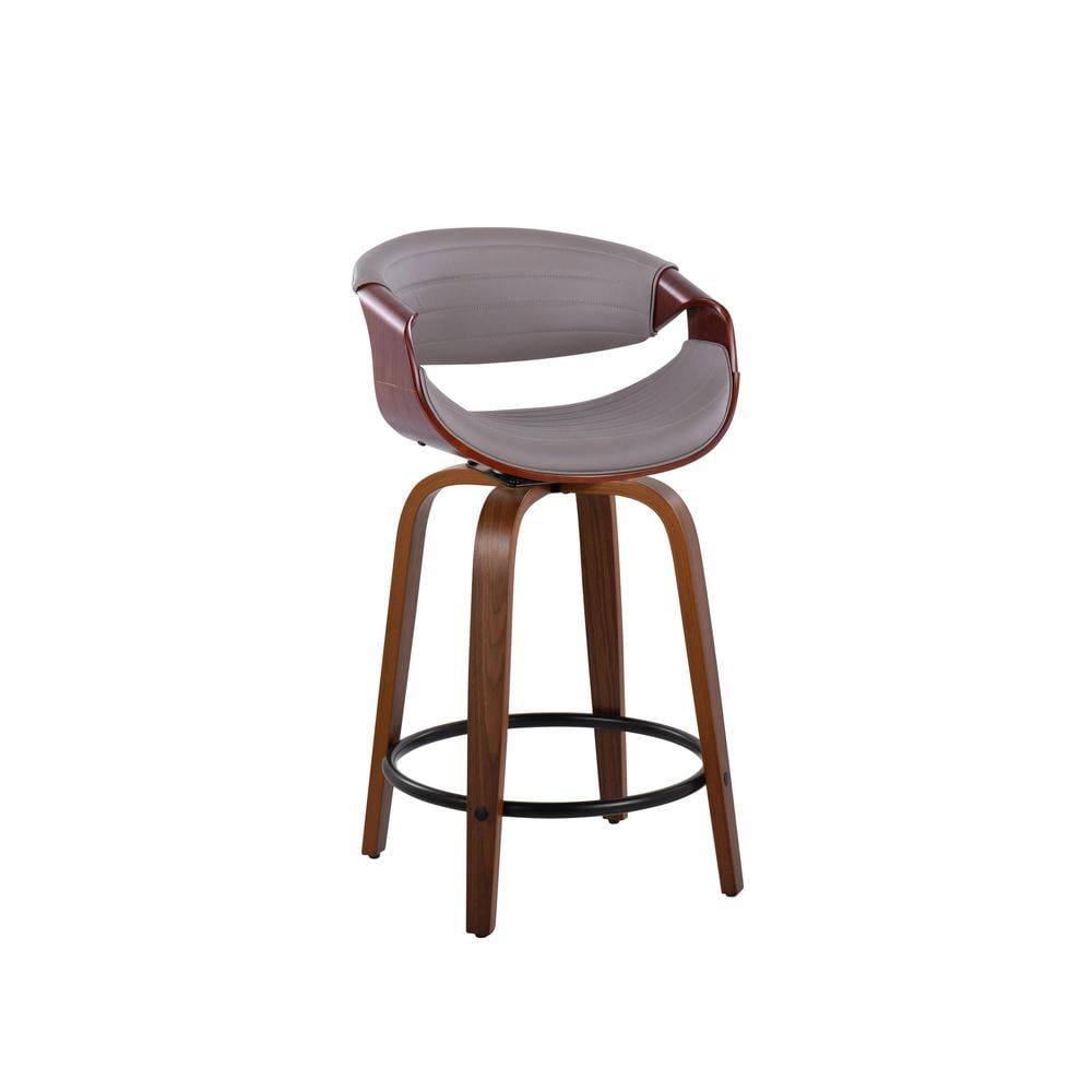 Walnut and Grey Swivel Counter Stool with Metal Footrest