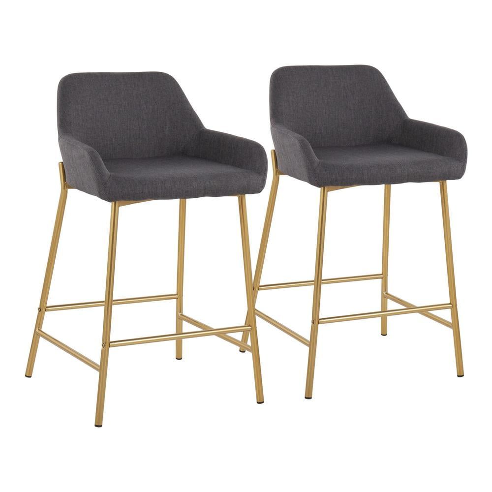 Daniella Gold Metal & Charcoal Fabric Modern Counter Stool