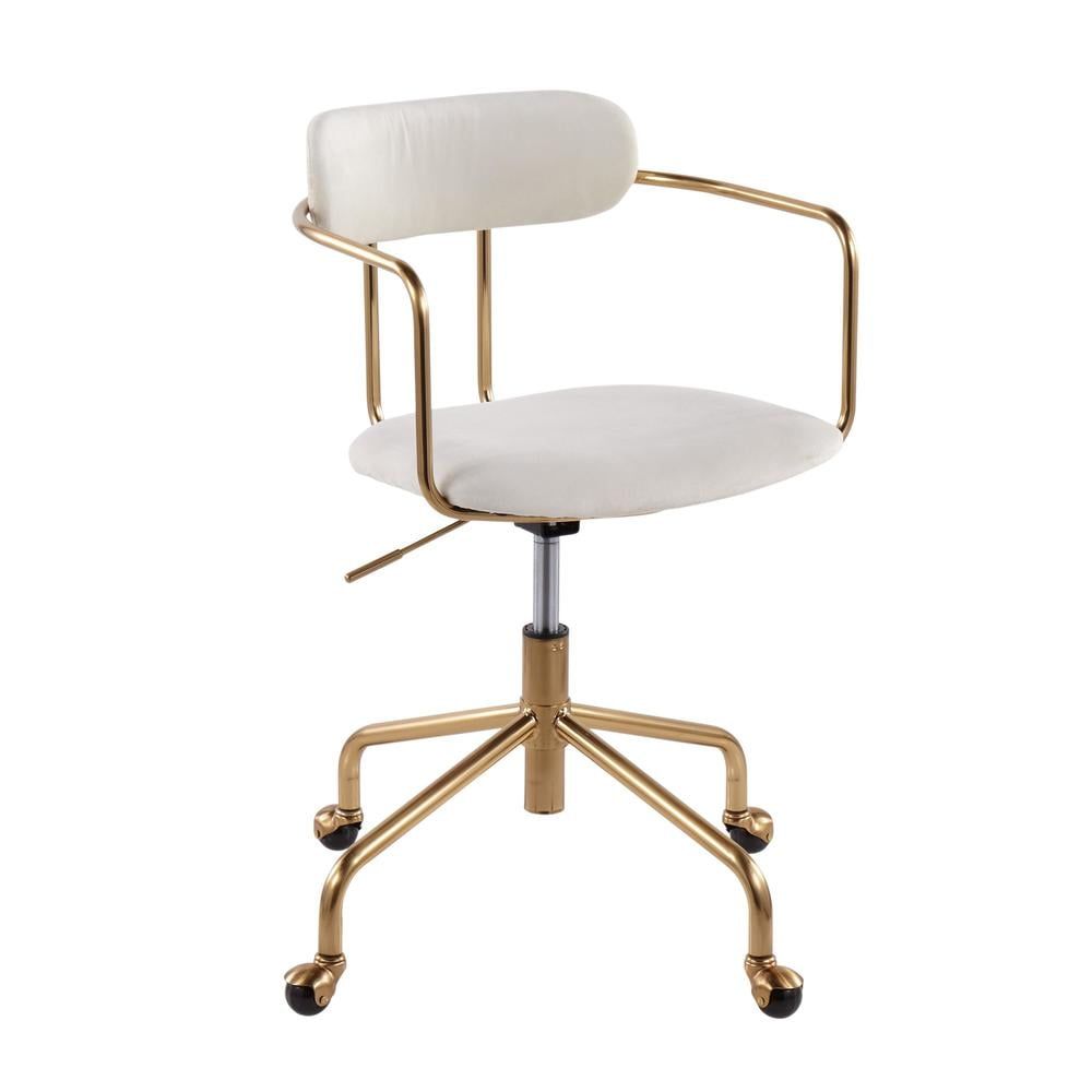 Cream Velvet Swivel Task Chair with Gold Metal Frame