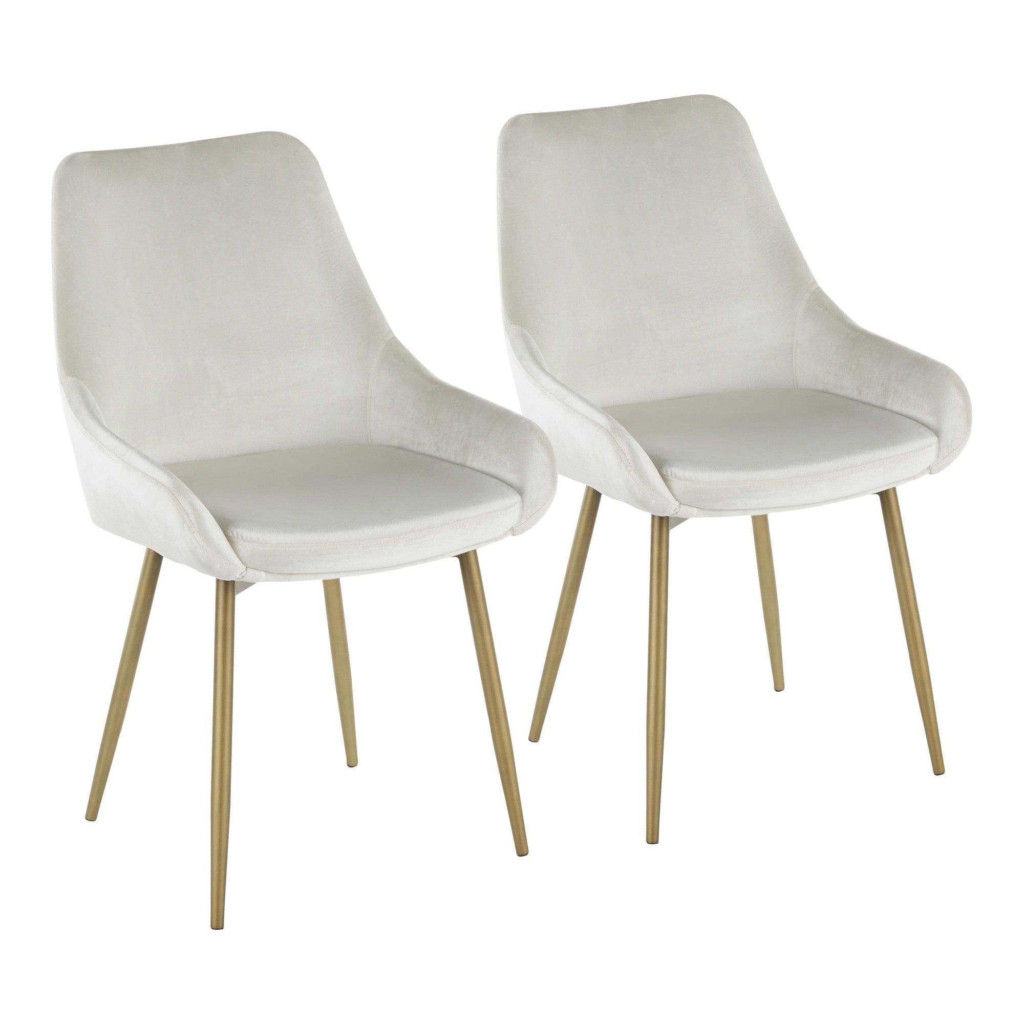 Cream Velvet Upholstered Side Chair with Brass Legs, Set of 2