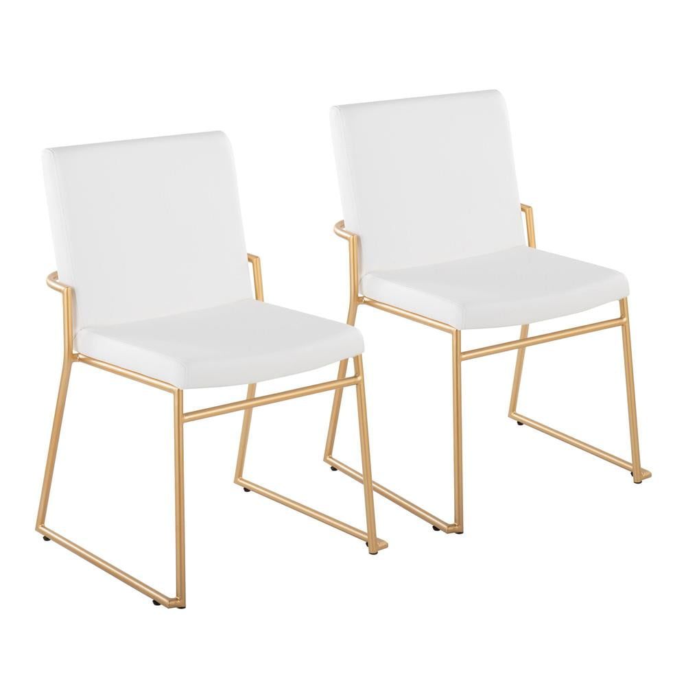 White Faux Leather and Gold Metal Upholstered Side Chair Set