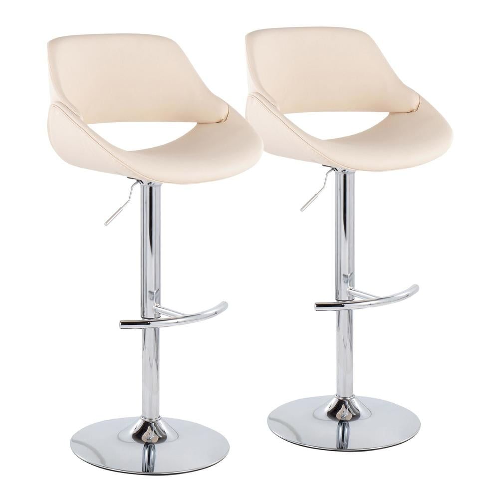 Cream Faux Leather Adjustable Swivel Bar Stool with Chrome Base