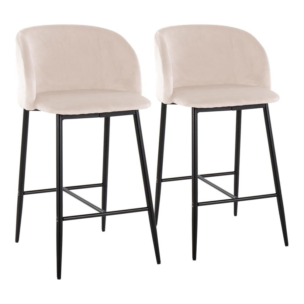 Fran Cream Velvet and Black Metal Counter Stools, Set of 2