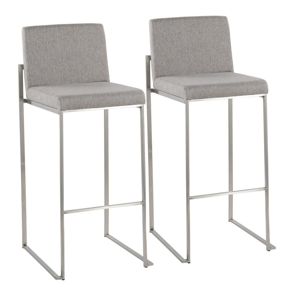 Adjustable Stainless Steel Grey Fabric High Back Barstool Set