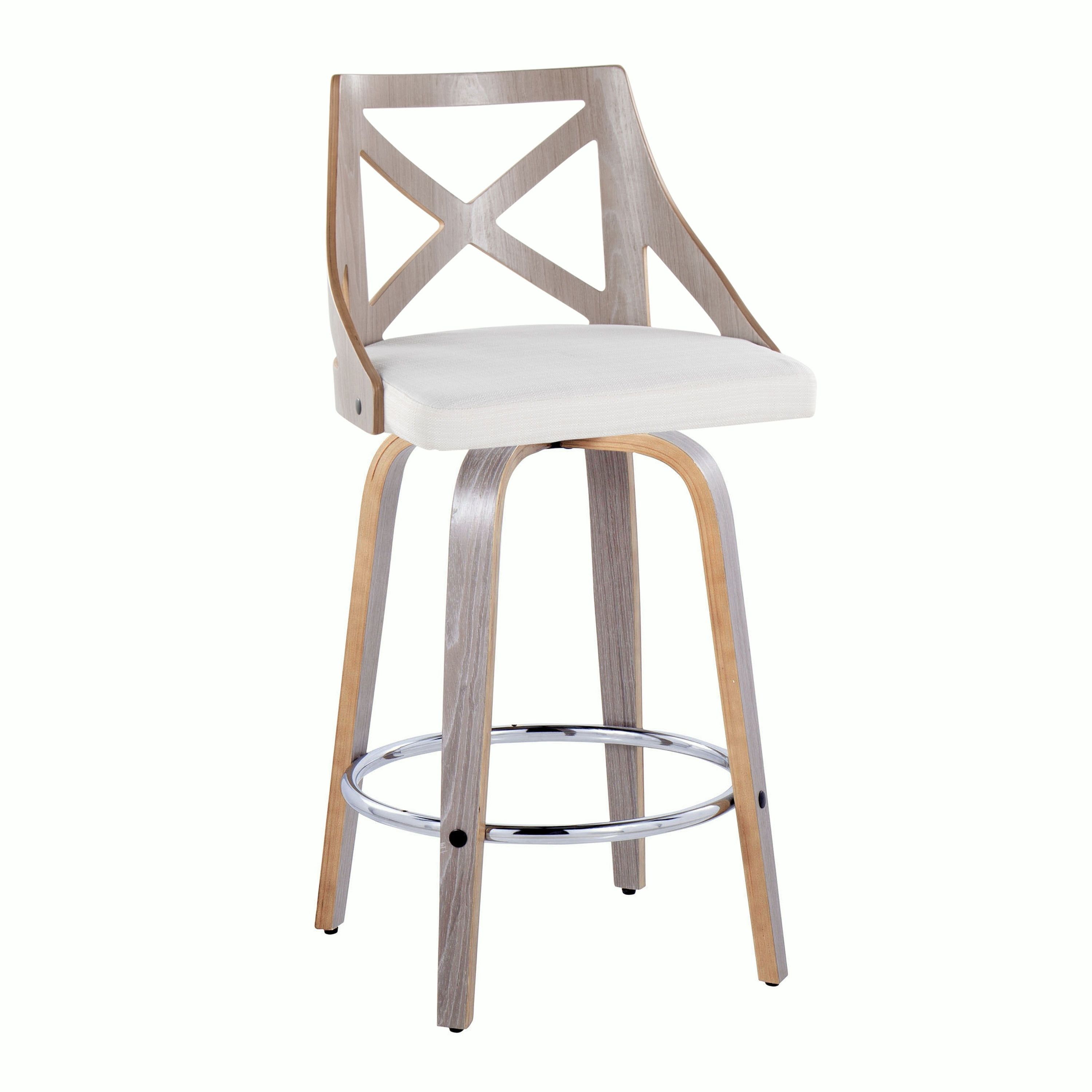 Charlotte Beige Fabric and Light Grey Wood Swivel Counter Stool