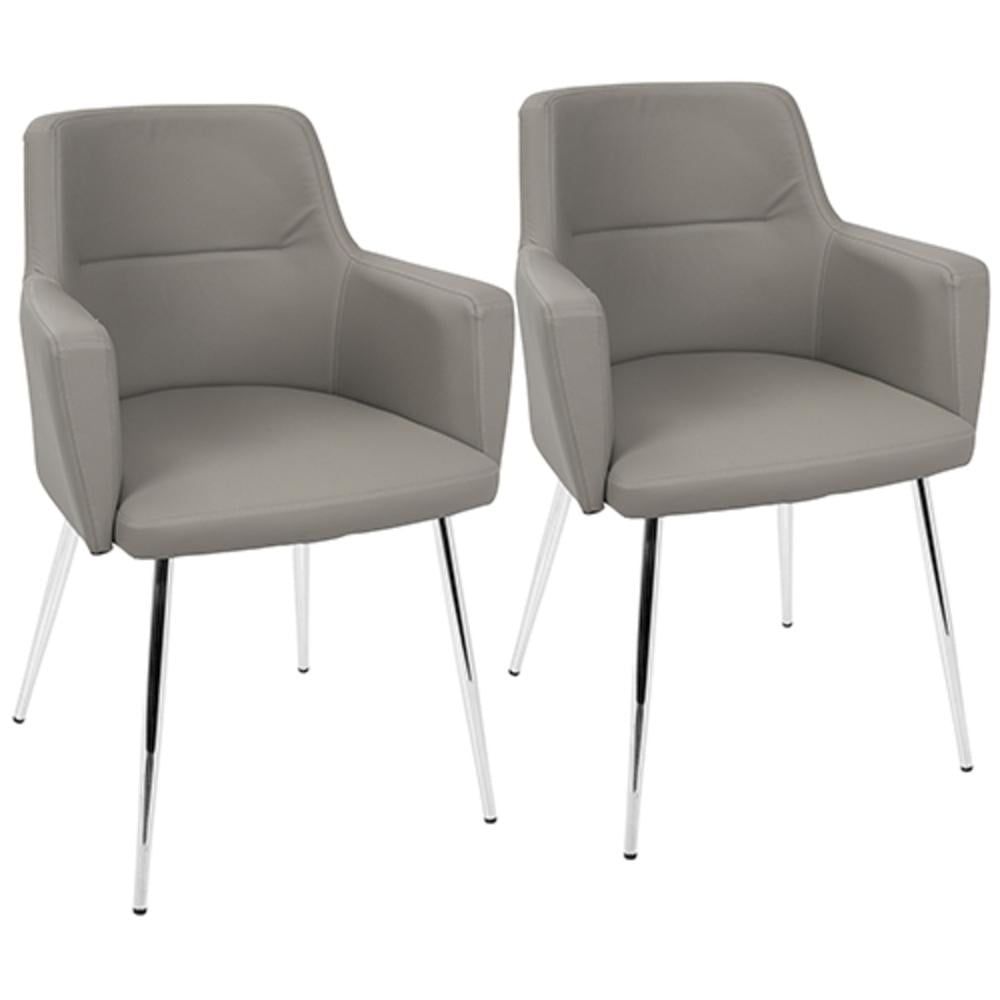 Scandinavian Gray Faux Leather Upholstered Side Chair with Metal Legs
