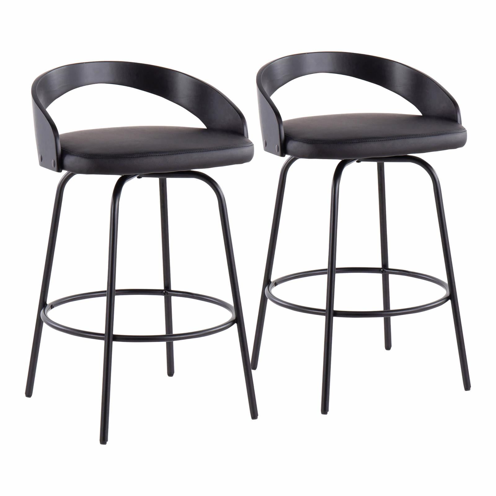 Black Faux Leather Swivel Counter Stool with Metal Frame