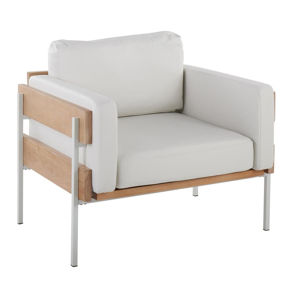 White and Natural Faux Leather Metal Accent Chair