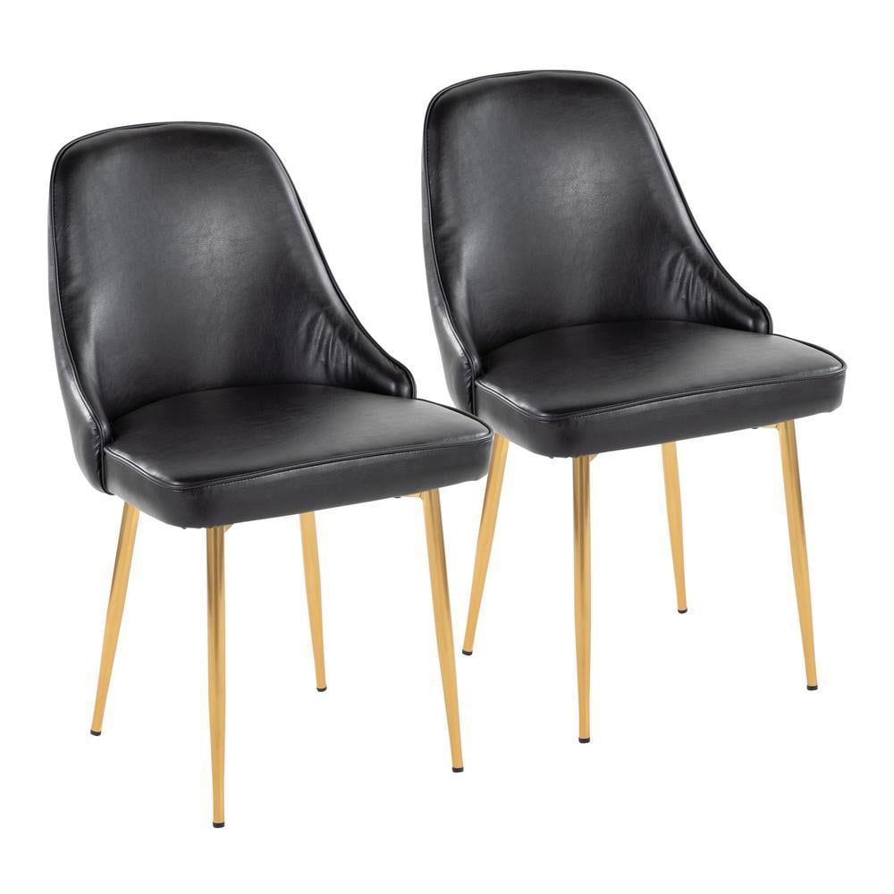 Black Faux Leather and Gold Metal Upholstered Side Chair Set