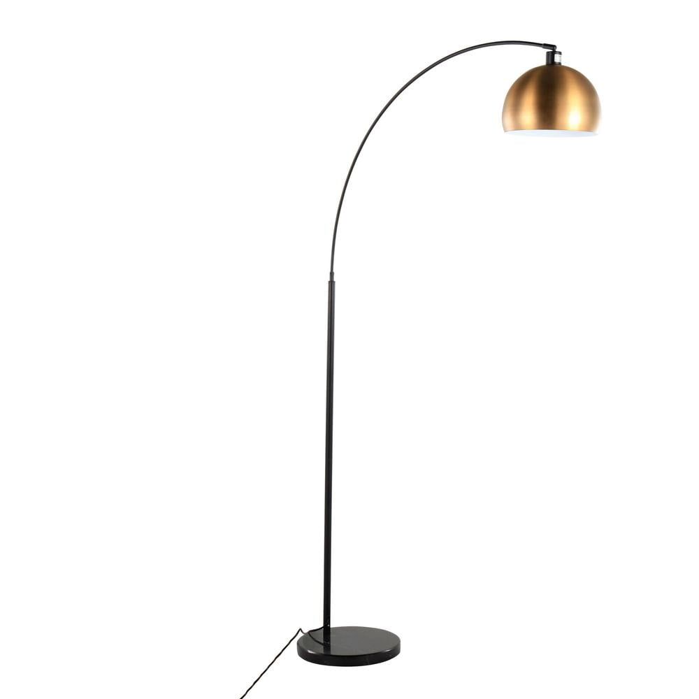 74" Black Arc Floor Lamp with Brass Shade