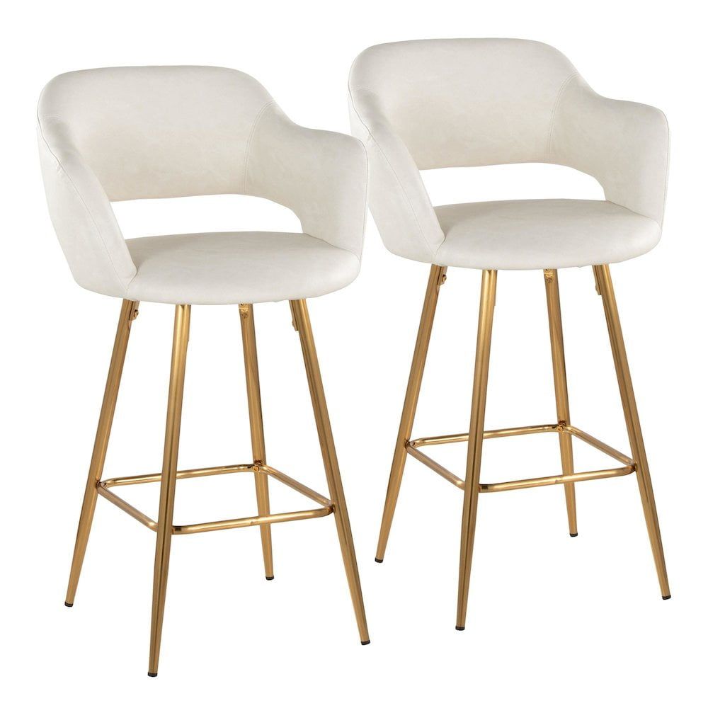 Ivory Faux Leather and Gold Metal Fixed-Height Counter Stool Set