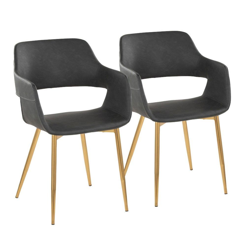 Grey Faux Leather and Gold Metal Upholstered Arm Chair Set