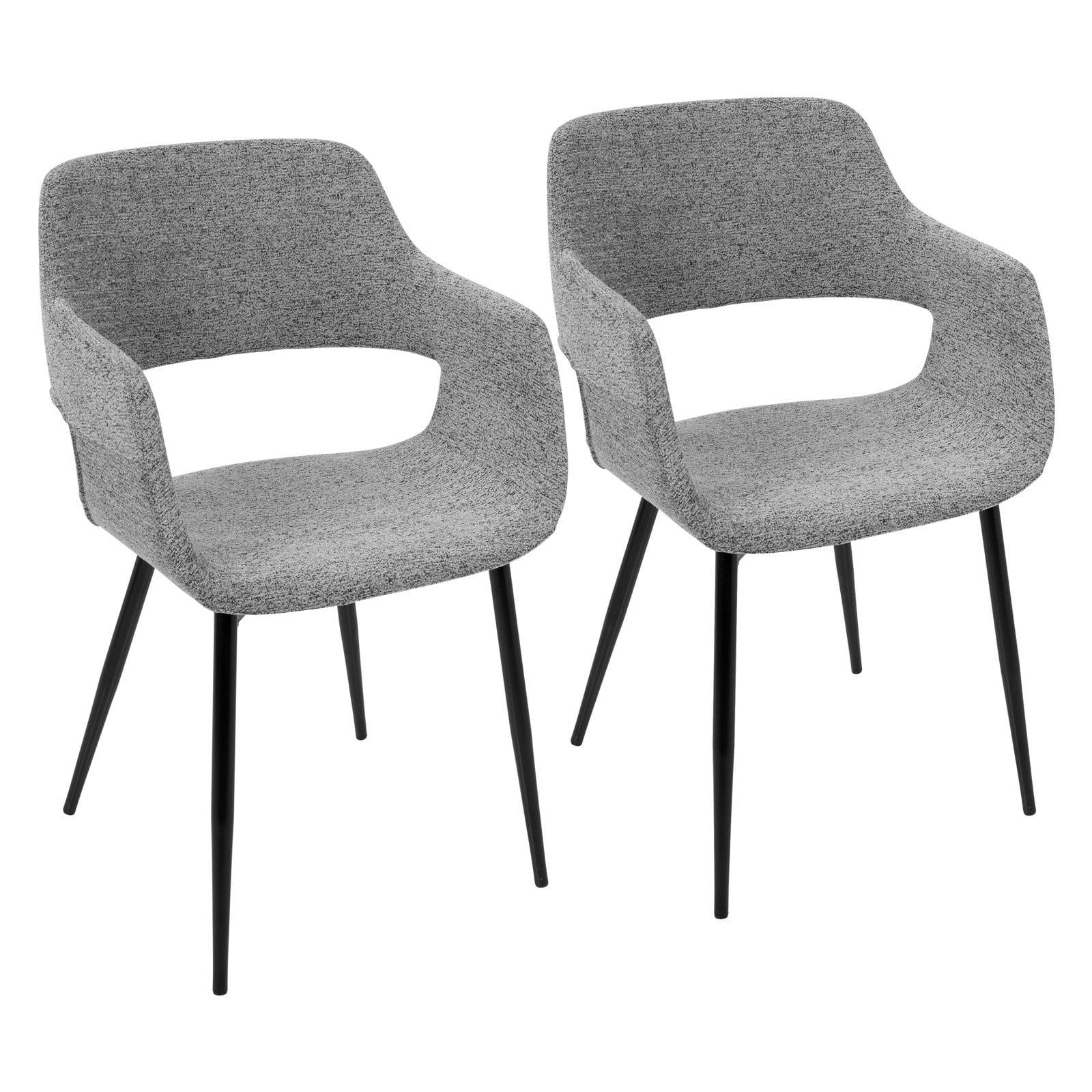 Gray Upholstered Mid-Century Modern Arm Chair Set with Metal Legs