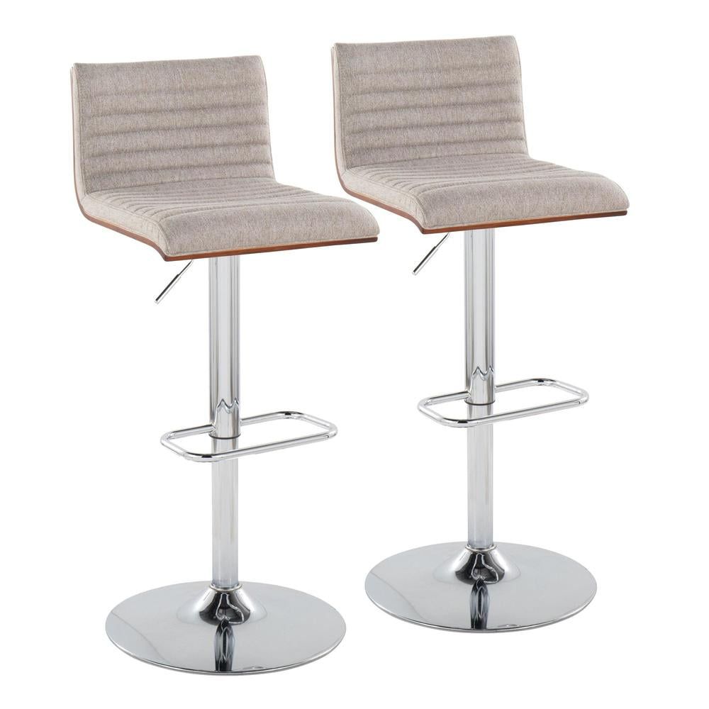 Grey Fabric and Chrome Adjustable Swivel Barstool Set with Wood Back