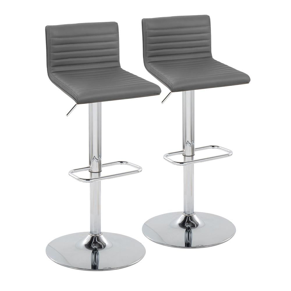 Grey Faux Leather and Chrome Adjustable Swivel Barstools Set