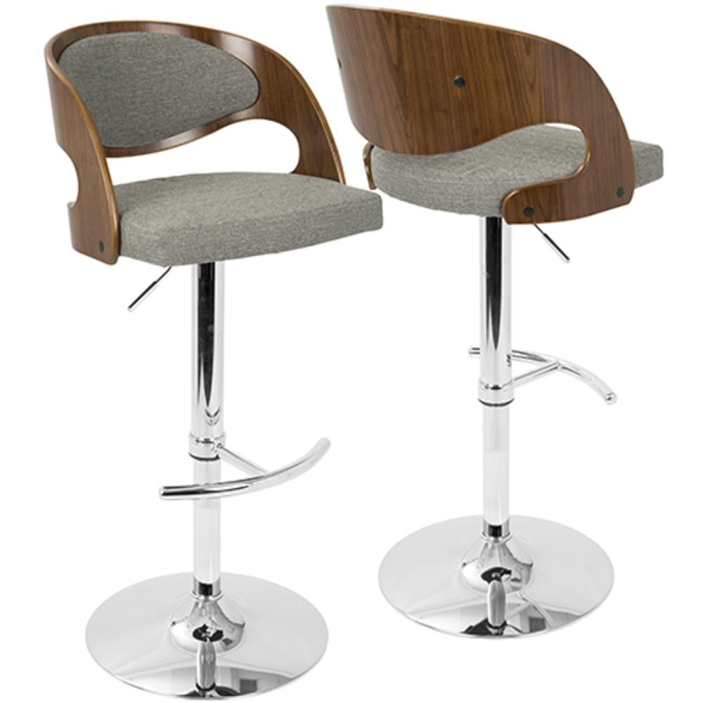 Contemporary Gray Leather and Wood Adjustable Swivel Bar Stool