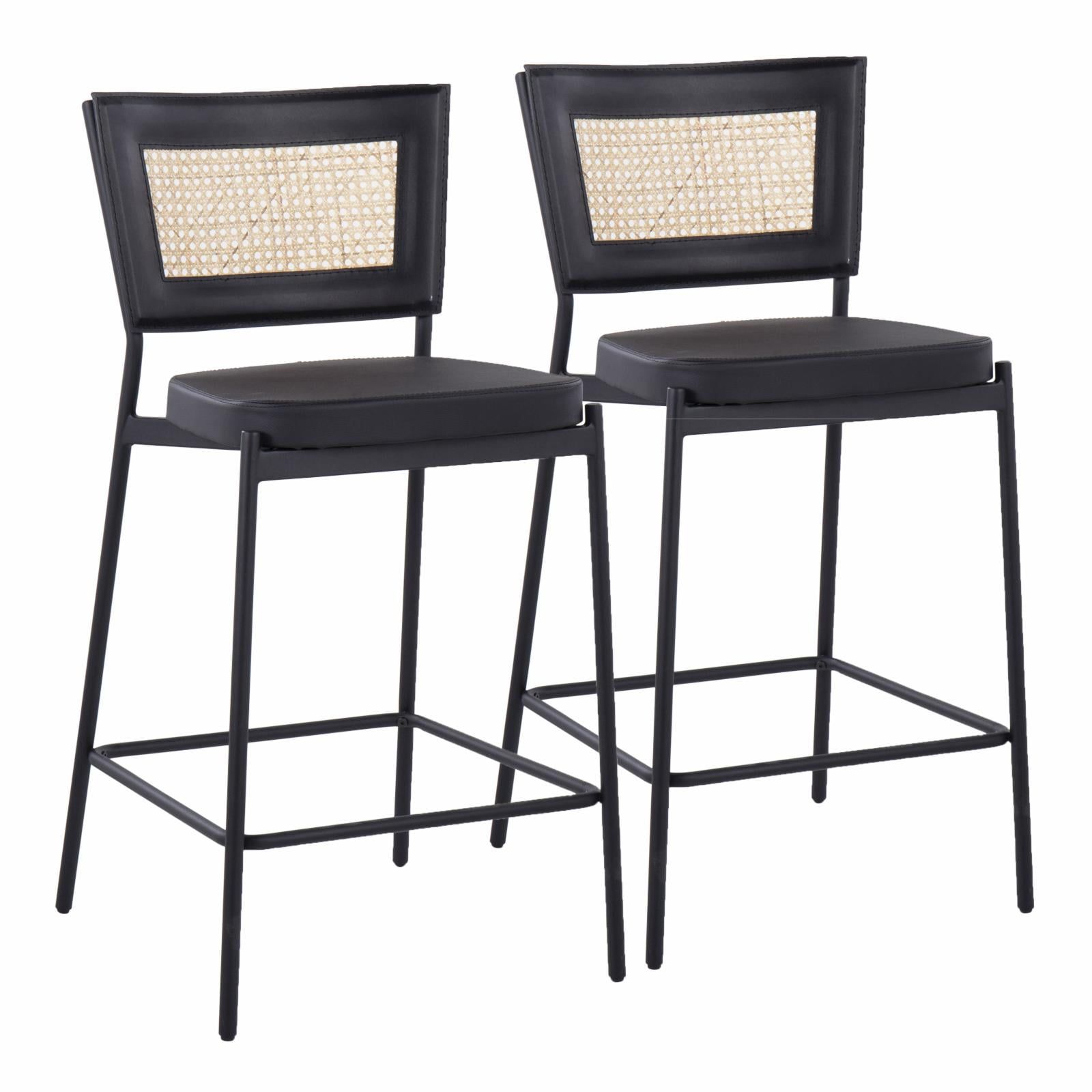 Tania Black Metal and Rattan 36" Counter Stool Set